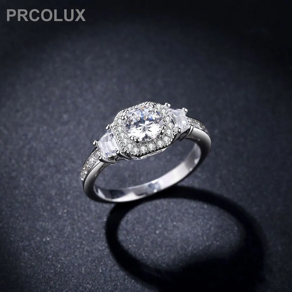 PRCOLUX Модные женские девочек обручальное кольцо Посеребренная белый обещание