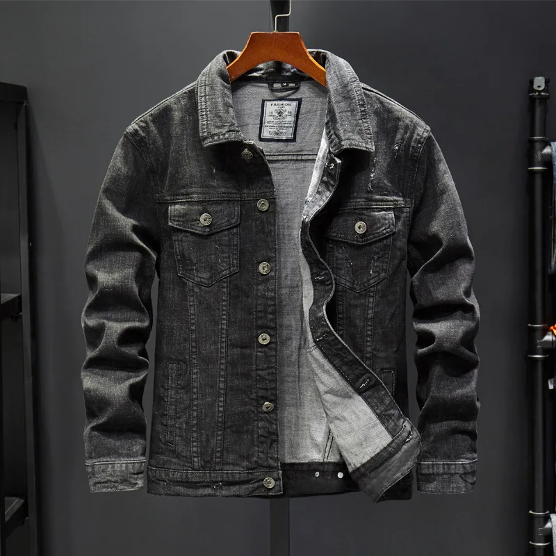 Фото Мужская джинсовая куртка в стиле ретро повседневная винтажная ковбойская с