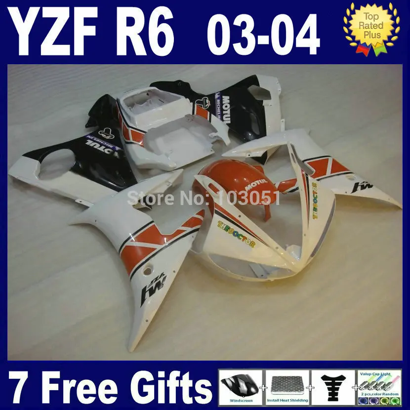 

7 gifts motorcycle fairings For Yamaha YZF 2003 2004 2005 R6 R YZF R6 03 04 05 plastics orange white aftermarket fairing kits