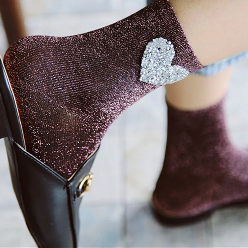 Носки женские Осенние со стразами и сердечком|socks women|heart sockssocks teen |