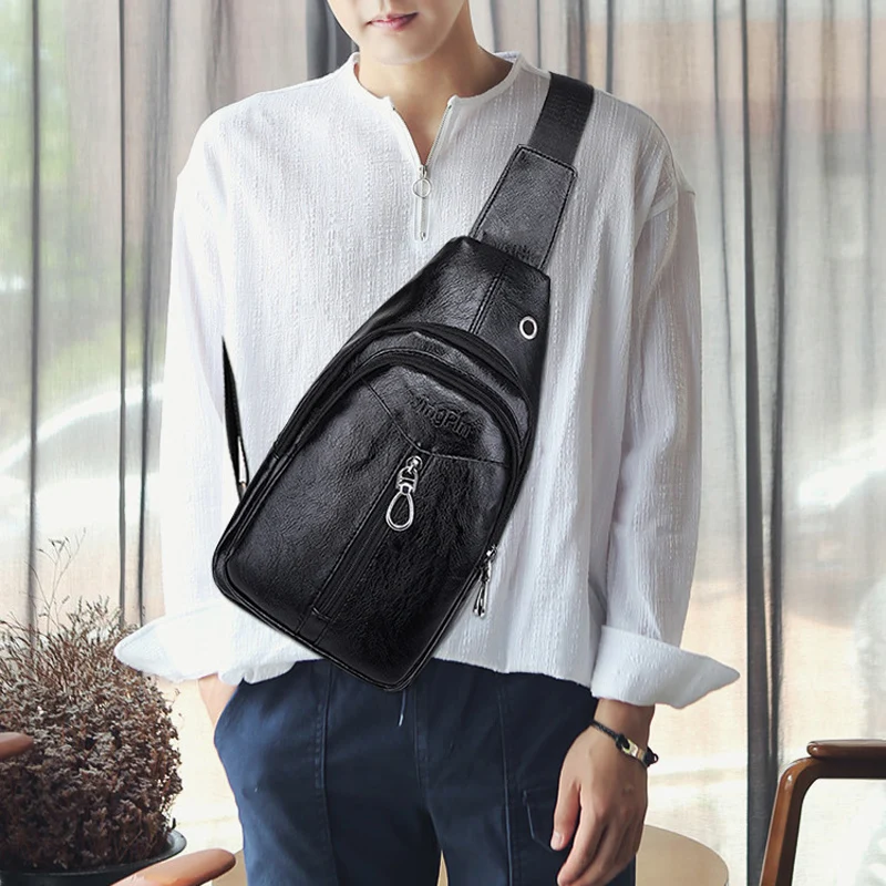 Fashion Chest Bag For Men Man Casual Crossbody Male pu Leather Designer Bolsos |