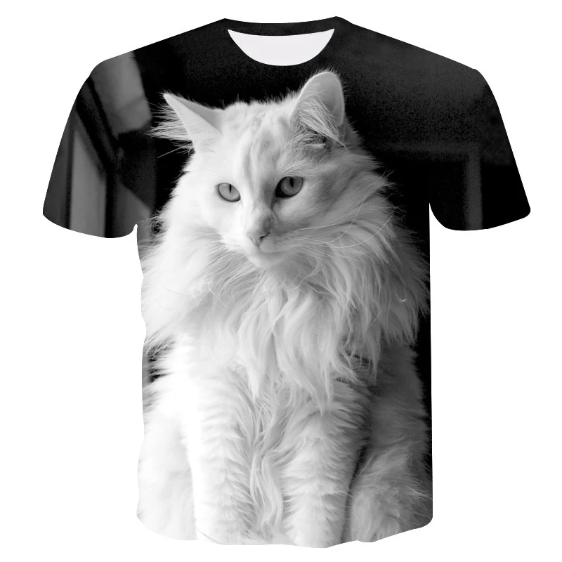 Мужская Уличная футболка с 3D принтом кота из мультфильма коротким рукавом Homme