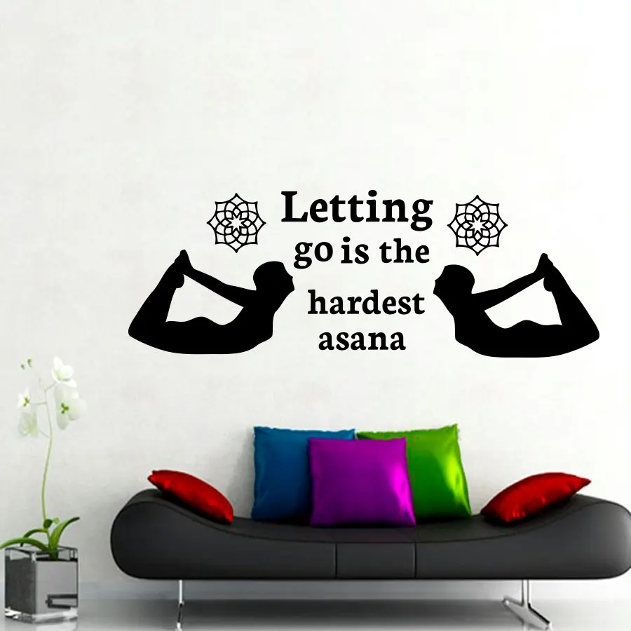 

2018 Real Art Decor Letting Go Is The Hardest Asana Yoga Wall Stickers Living Room Vinyl Removable Gumnast Silhouette Home M630