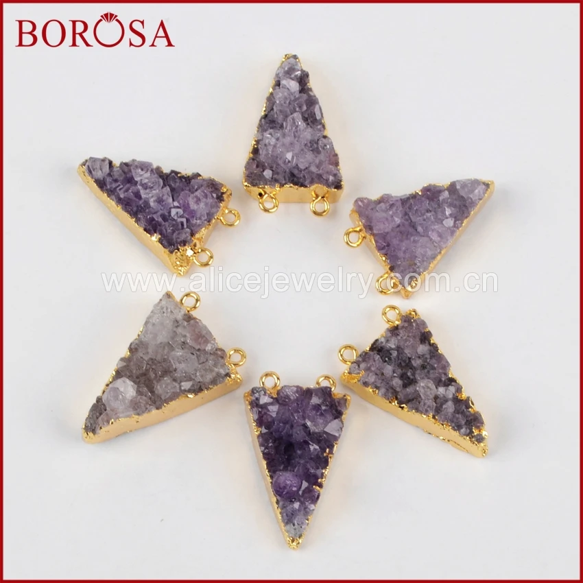 BOROSA 1 шт. друза аметиста треугольник разъем мода Друза золотистого цвета кулон