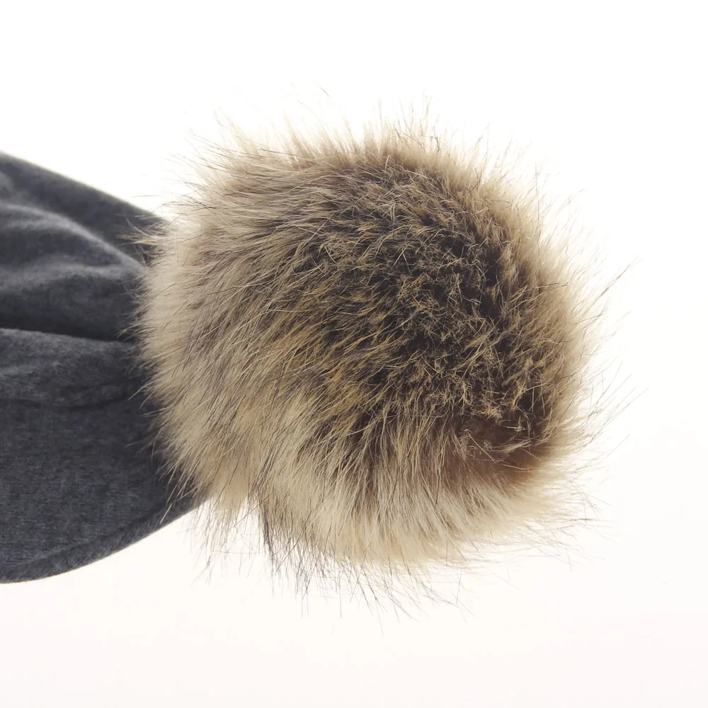 2 шт. Мама Дети зима осень Пом шапочки Hat теплая енота Мех животных шляпы для Для