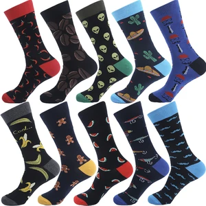 Мужские хлопковые носки VPM, забавные длинные носки для скейтбординга, с фруктами, бананами, острым перцем, кофейными зернами, инопланетянами