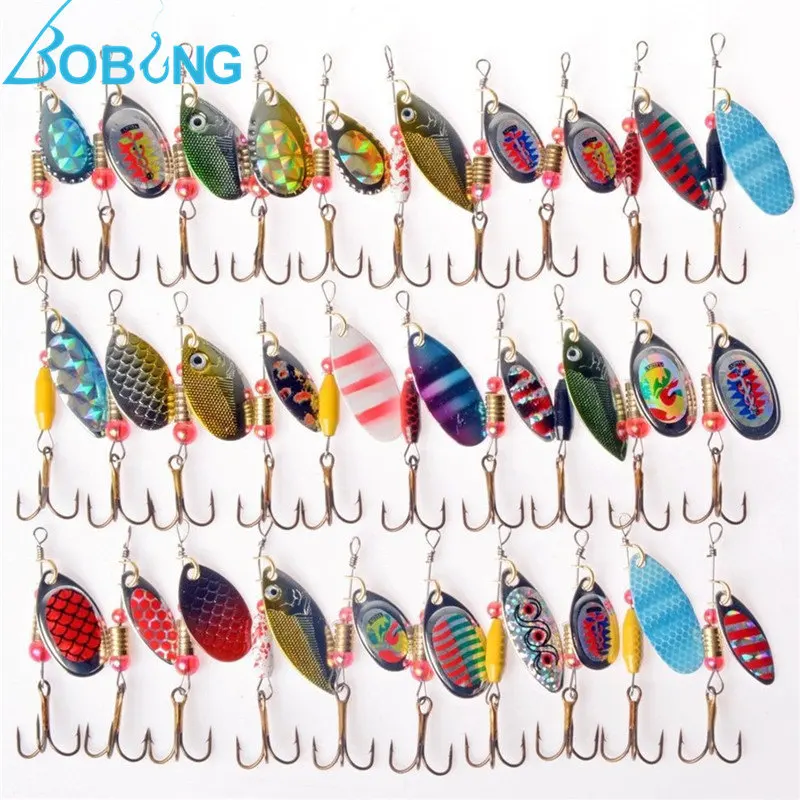 Bobing 30Pcs Lot Fishing Lures Iron Hard Spoon Lures Spinners Multiple Colors Fish Lure Baits Set Tackle Accessories
