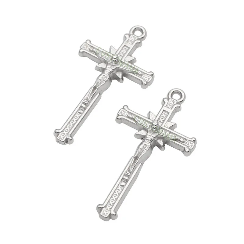 

40pcs- Crucifix Charms, Silver Plated Jesus Cross Charm Pendant 36x19mm