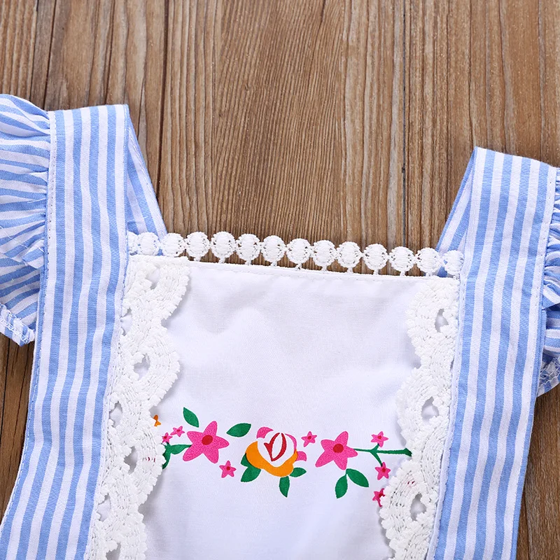 Одежда для новорожденных с цветочным принтом Комбинезон в полоску малышей