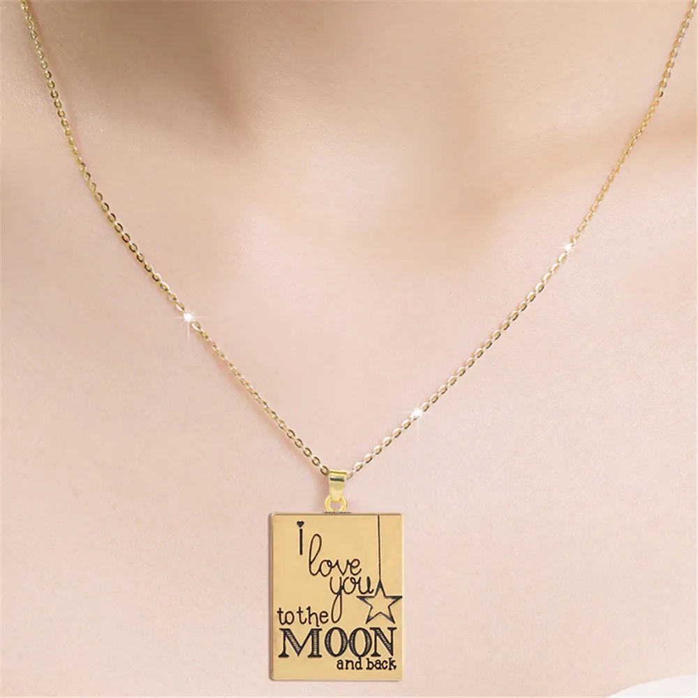 LIKGREAT I Love You To The Moon and Back с гравировкой букв квадратное ожерелье кулоном для женщин