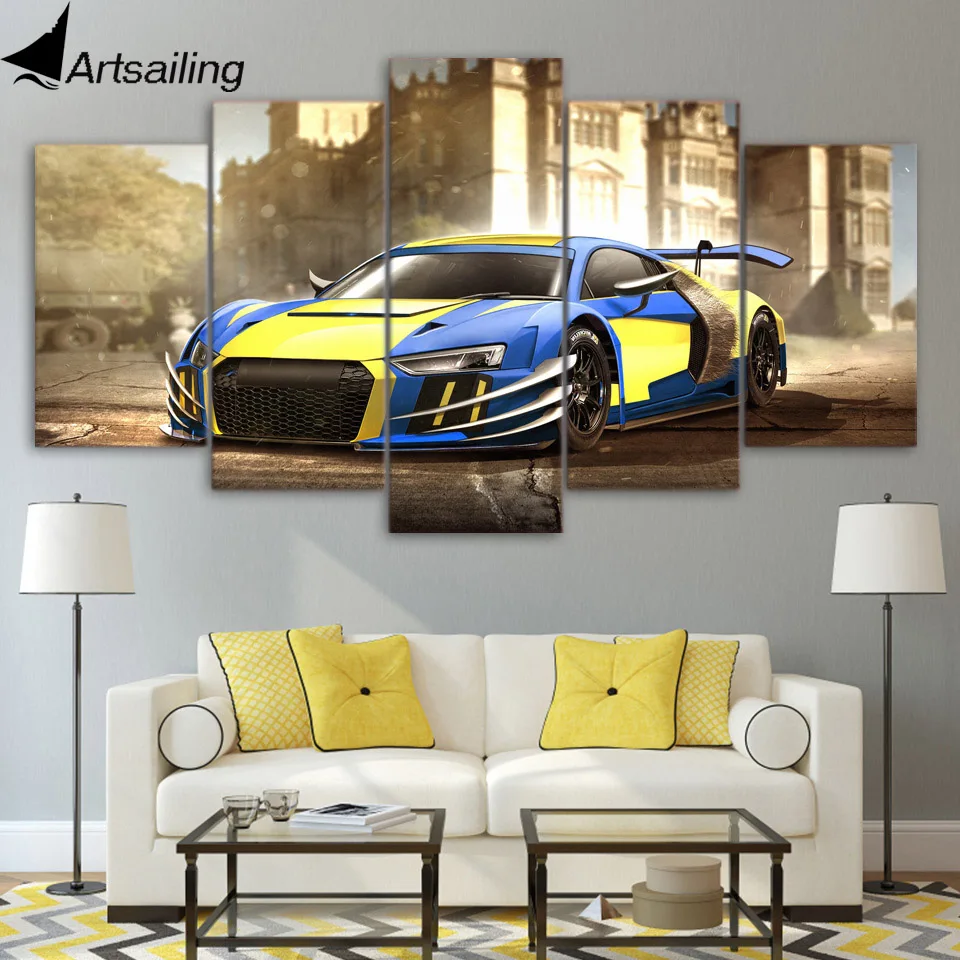 

5 piece canvas art sports car hd printed audi poster canvas painting wall pictures for living room free shipping XA1699A
