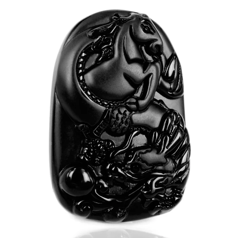 Подлинный натуральный Дракон из обсидиана ожерелье с подвеской в виде знака