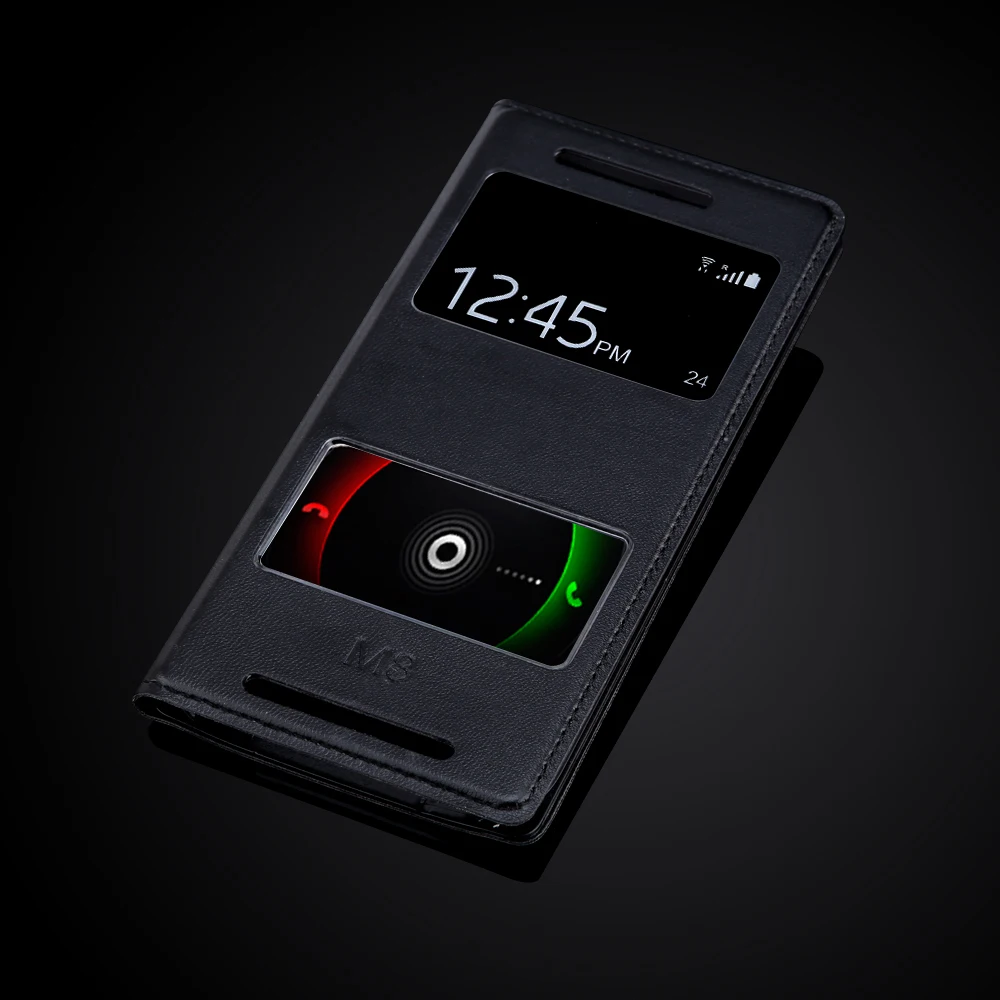 Роскошный кожаный чехол-книжка с окошком для экрана телефона HTC One M8 | Мобильные