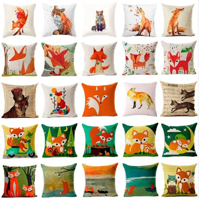 

Nordic Pillowcase lovely animal fox Decorative Cushion Cover Cotton Linen Throw Pillow cover