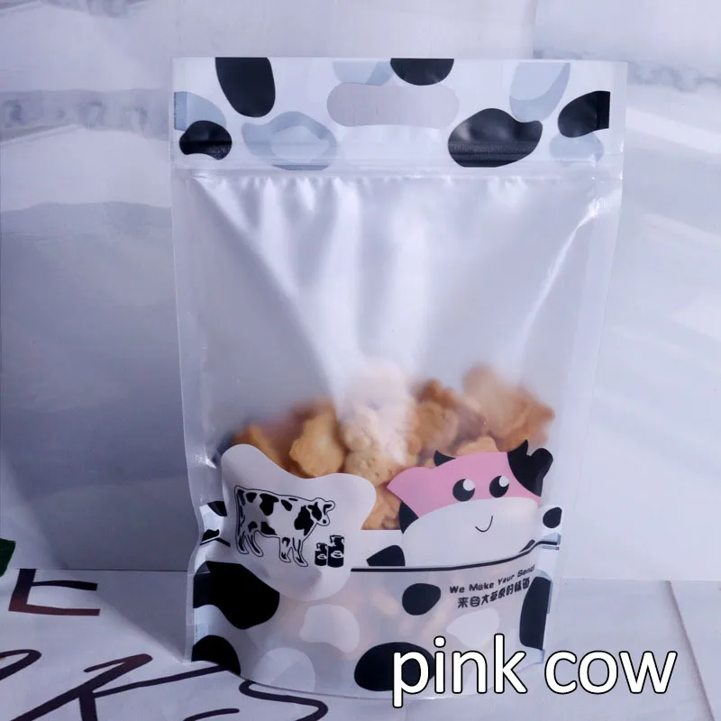 pink cow 10 шт. милые Мультяшные подарочные пакеты самоклеющиеся пластиковые пакеты рождественское печенье упаковка для печенье конфеты еда коробка для пирожных - Цвет: pink cow