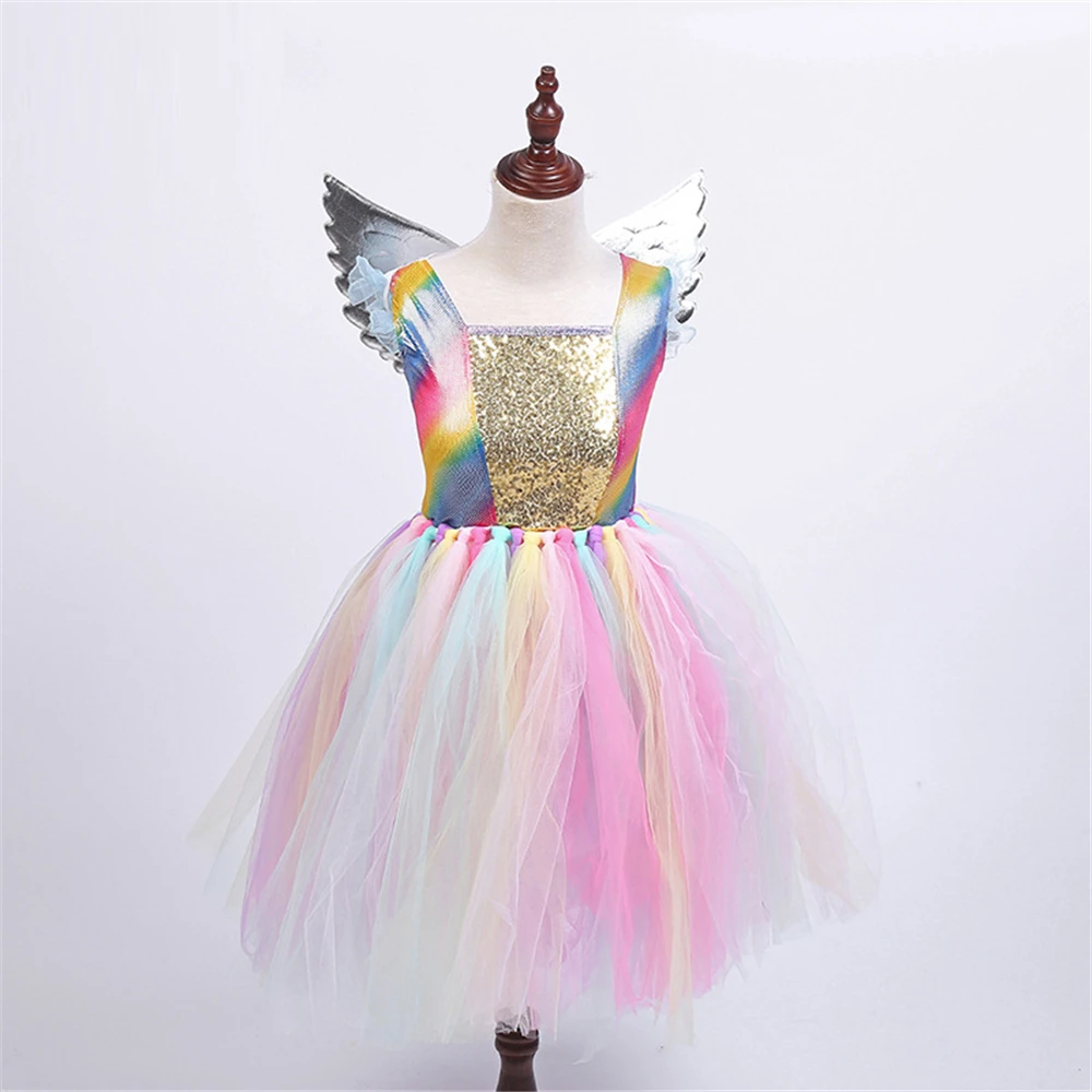 Kids Unicorn Dress for Girls Toddler Rainbow Dash Costume Children Princess Tulle Hair Hoop Wing Pony Clothing Set | Детская одежда и