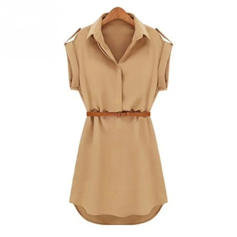 Женское шифоновое платье рубашка с поясом Размеры M L XL XXL|mini dress|dress withdress with belt |