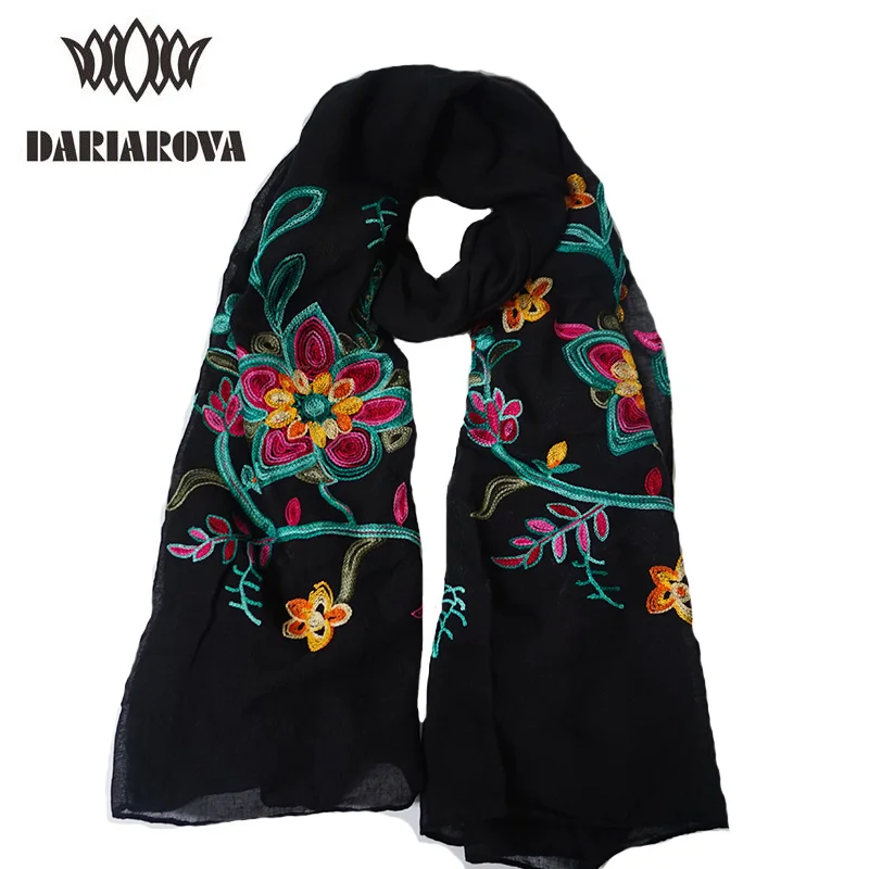 2017 Осенняя женская обувь из хлопка и льна шарф цветочный Вышивка Шарфы для женщин