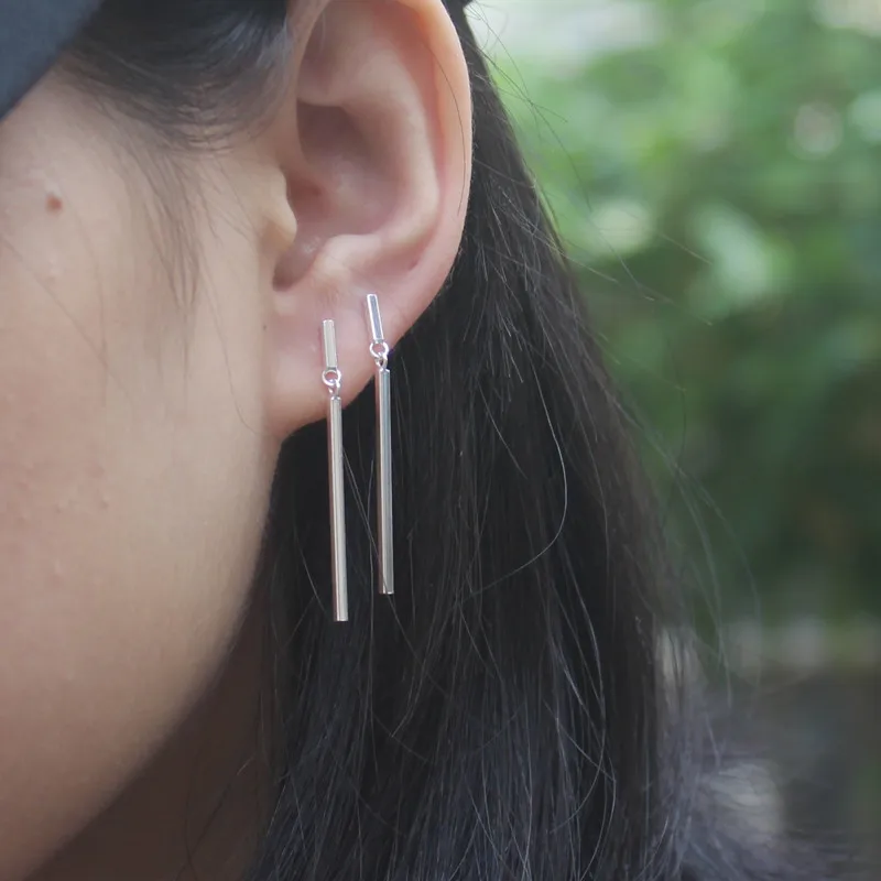 Новые креативные серебряные серьги с кисточками серебро 925 пробы двойные стержни