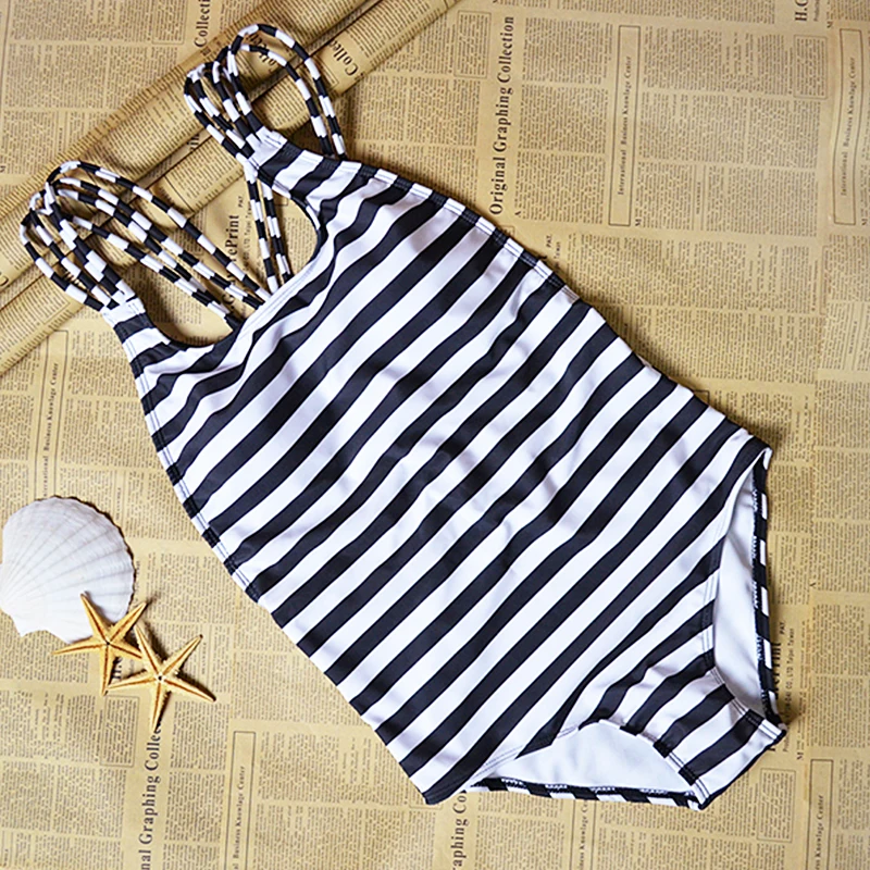 2020 черно белые полоски сексуальный слитный купальник женский винтажный