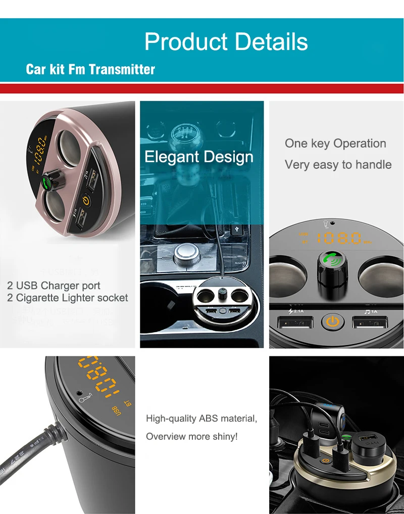 JINSERTA Bluetooth Автомобильный mp3 плеер FM передатчик 2 USB 3.1A чашка прикуриватель адаптер телефон быстрое зарядное устройство mp3 Воспроизведение музыки