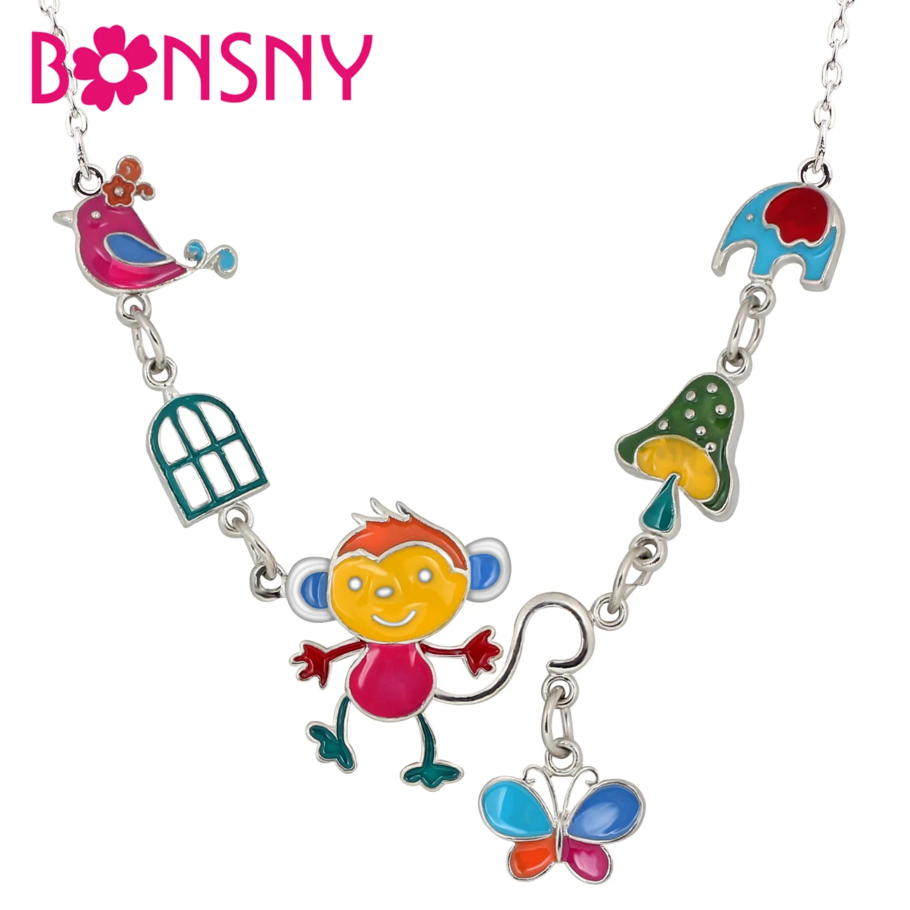 

Bonsny Original Enamel Alloy Monkey Elephant Bird Necklace Pendant Choker Cartoon Animal Jewelry For Women Girls Teens Gift 2018