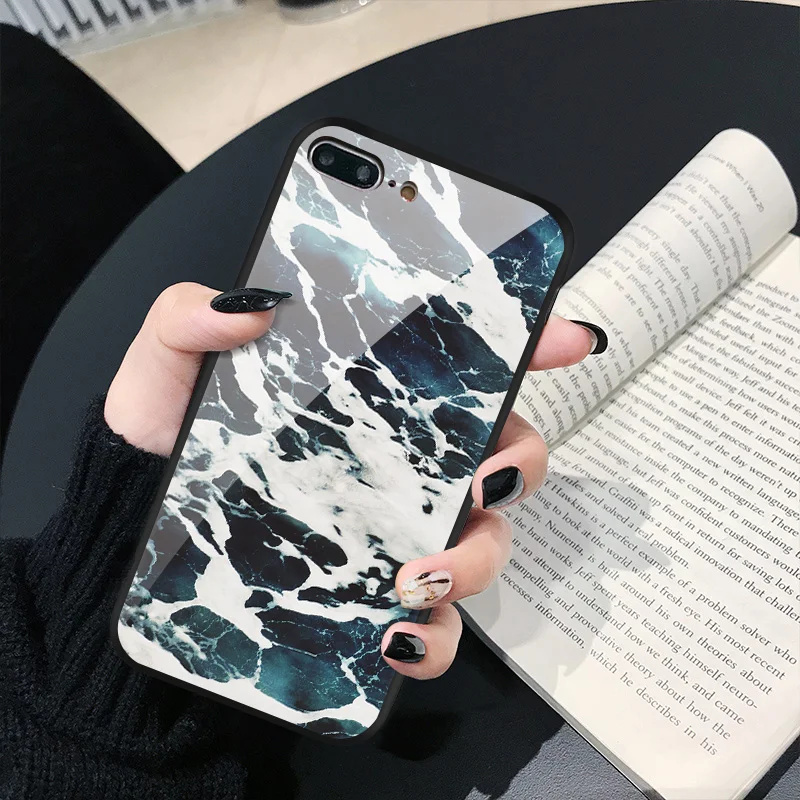 NO.3 Стеклянный чехол IIOZO для iPhone X XS MAX XR 6 6S 7 8 Plus, чехол для телефона s из закаленного стекла с мраморным цветочным узором, чехол для iPhone XS Max - Цвет: NO.3