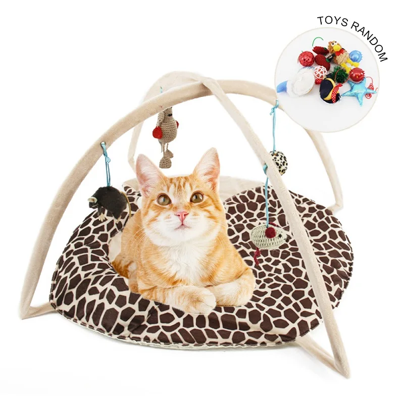 Brown Кровать для питомца кота, Игровая палатка для кошек, игрушки для подвижной активности, игровая кровать для кошек, гнездо, коврик, одеяло для дома, 4 вида цветов, короткая плюшевая мебель, домик для кошек - Цвет: Brown