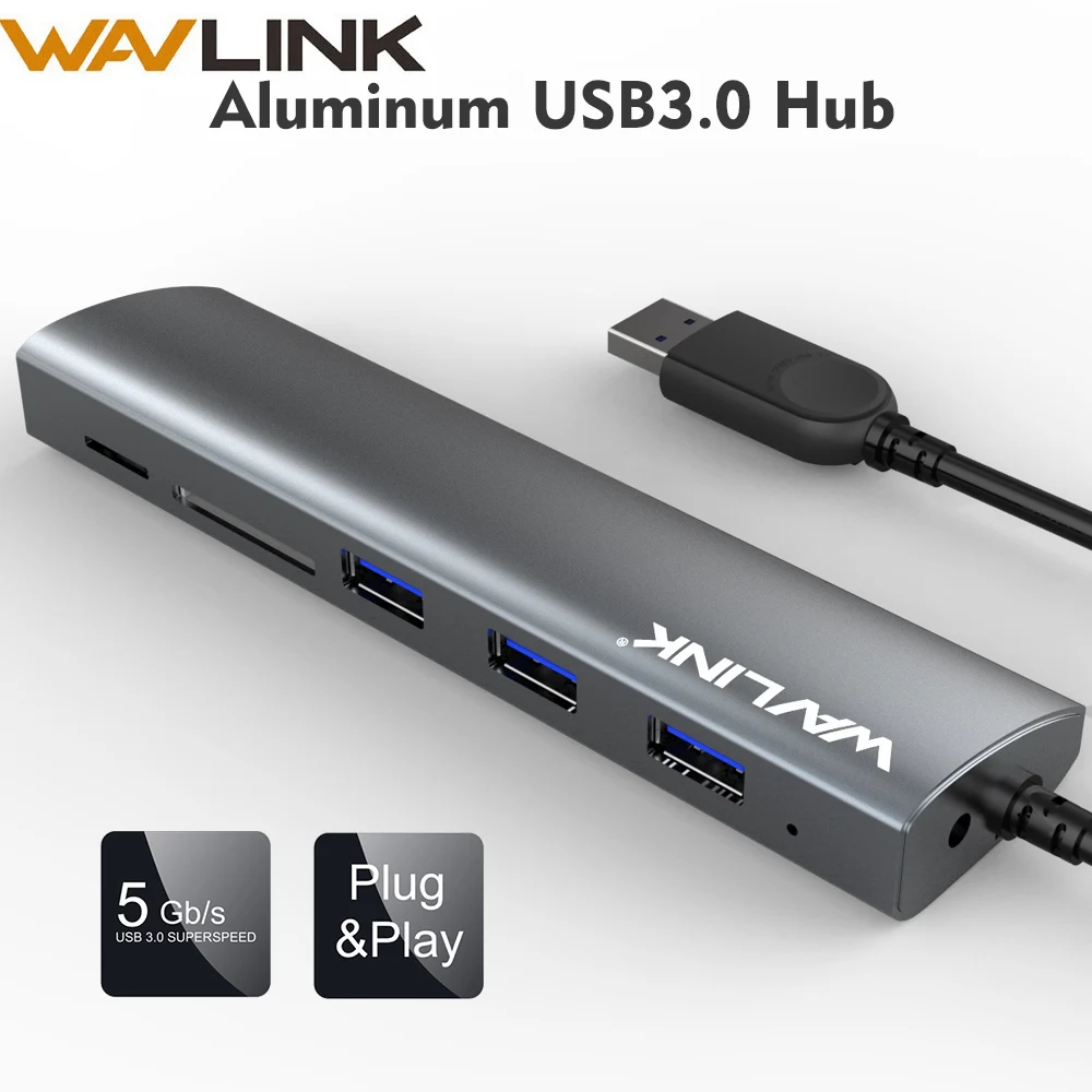 Высокоскоростной концентратор Wavlink с 3 портами USB 0 адаптера 5 Гбит/с алюминиевый