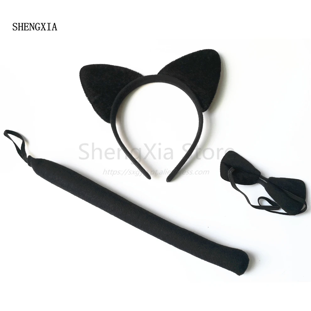 

Новый карнавальный Комплект из трех предметов с животными, повязка на голову с черным котом на Хэллоуин, аксессуары для праздничной вечерин...