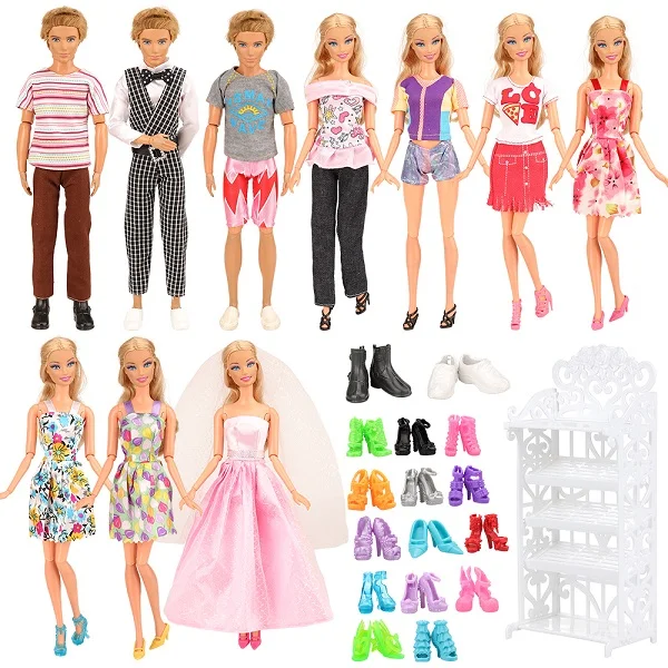 23 Items no doll Новинка, 5 предметов/партия = 3 вещи Кен, Одежда для куклы+ 2 куклы, набор обуви, случайный наряд, аксессуары для Барби Кен, лучший рождественский подарок - Цвет: 23 Items no doll