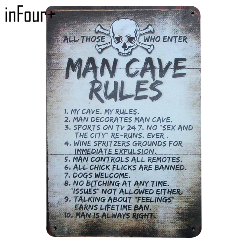 [InFour + Новые мужские правила пещеры металлические знаки для домашнего декора