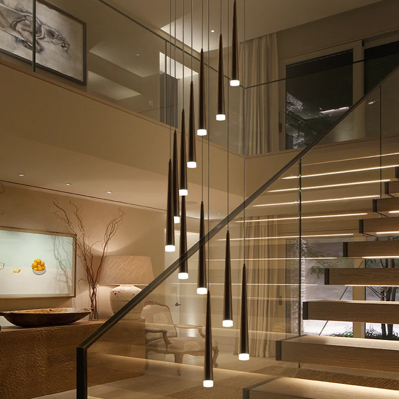 値段 LED ペンダントライト高輝度ライトロングデザイン省エネルギー高級アルミ階段スパイラルホテルヴィラ 110-220 V