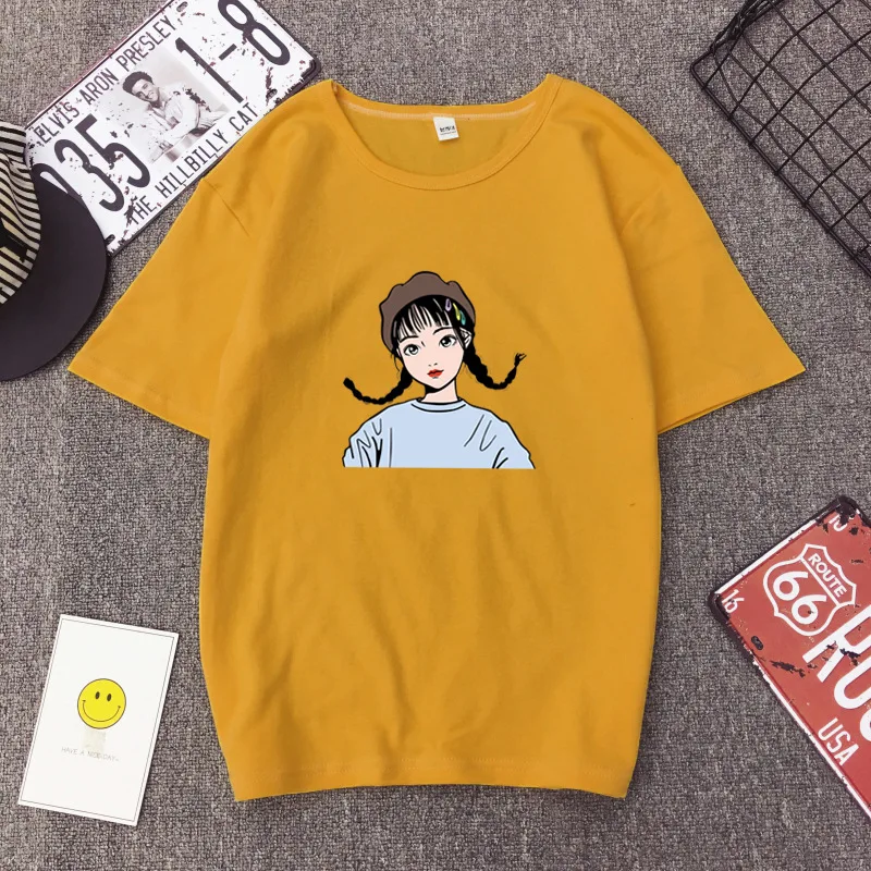 Летние топы женские смешанный хлопок Harajuku эстетики Футболка короткий рукав Топы