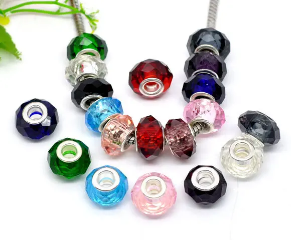 

Free Shipping 50pcs Random Mixed Color Crystal Glass Beads Fit European Charms Bracelet 14x9mm