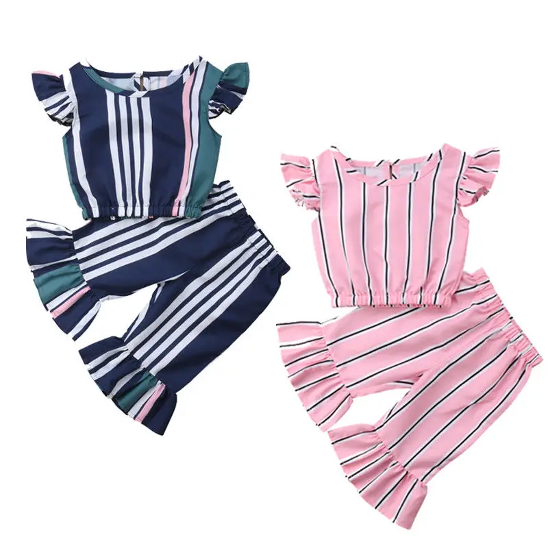 Популярная новинка полосатая футболка без рукавов для маленьких девочек +