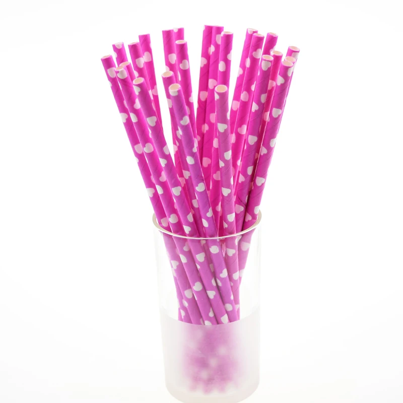 50 шт./лот бумажные соломинки с узором в виде сердца для детей на день рождения