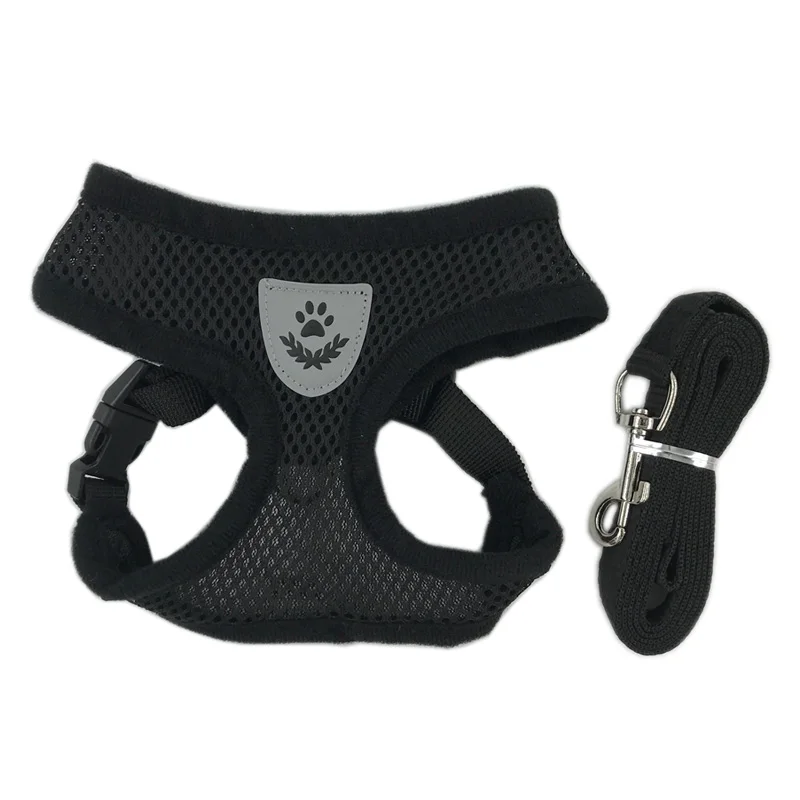 Дышащий собачий кошачий ошейник для животных, регулируемый отражающий жилет для прогулок на поводке для маленьких средних щенков из полиэстерной сетки.