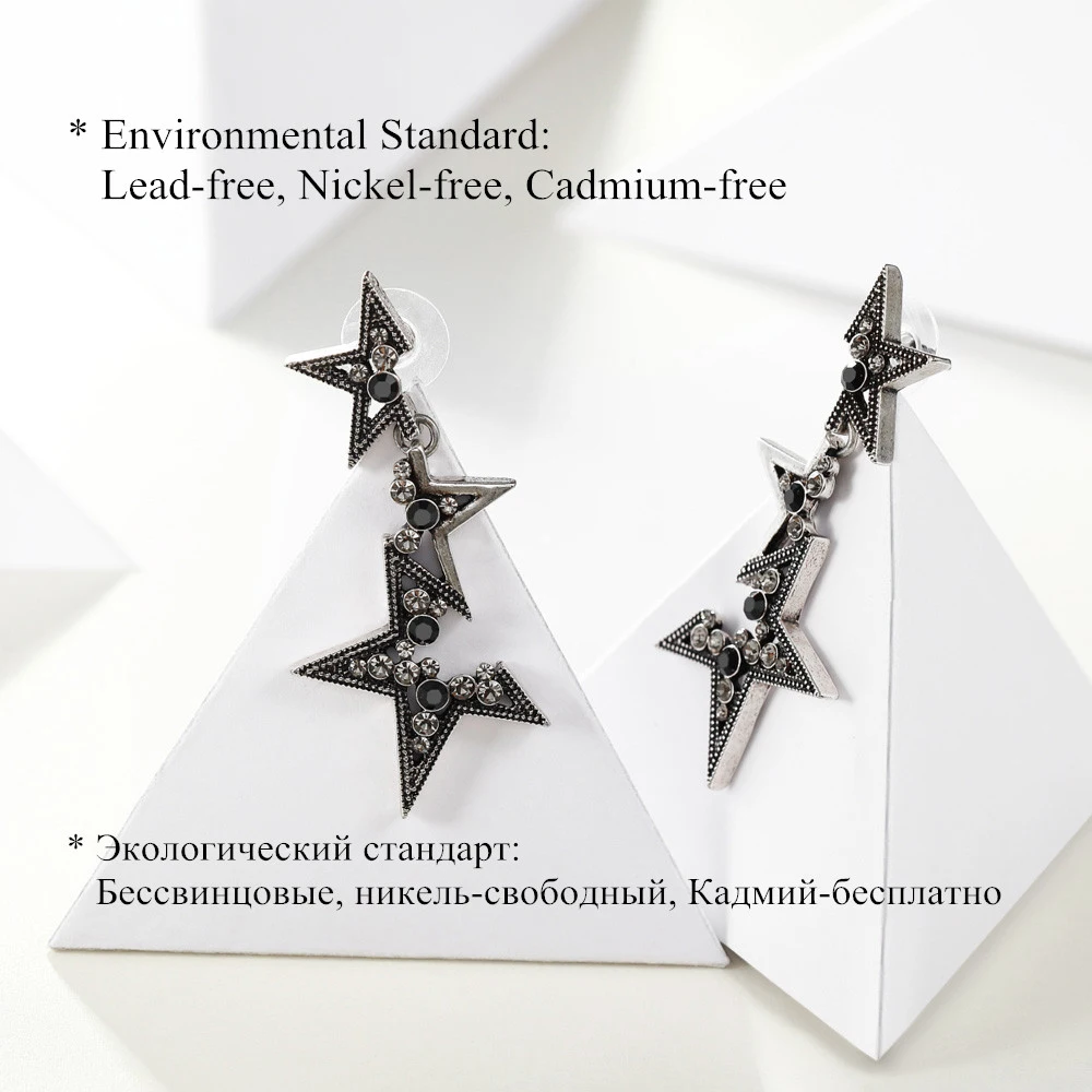Viennois Vintage Abstract Star Drop Earrings For Women Rhinestone Geometric Dangle Korean Fashion Jewelry | Украшения и