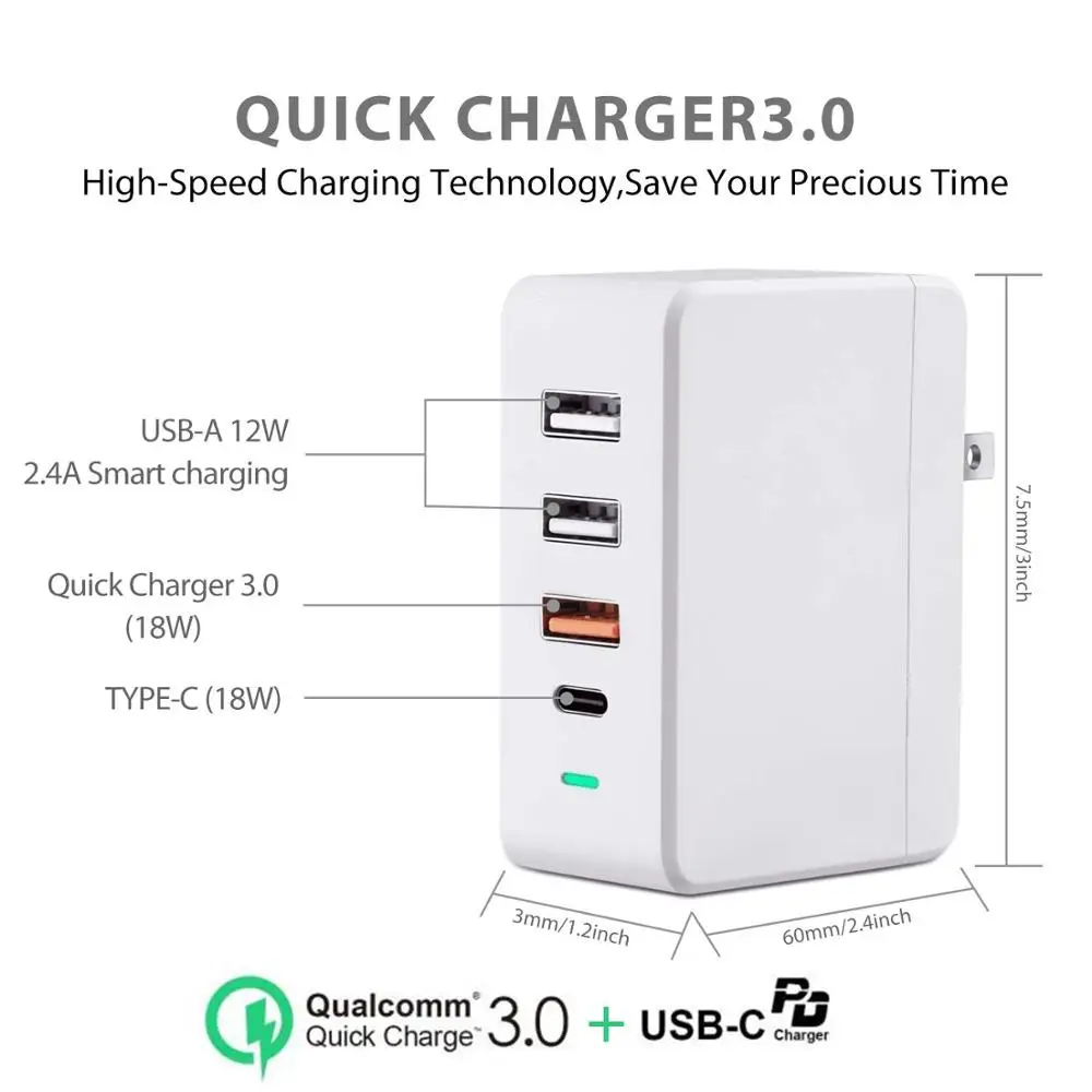 Настенное зарядное устройство USB C с 4 портами 50 Вт адаптер зарядного устройства PD