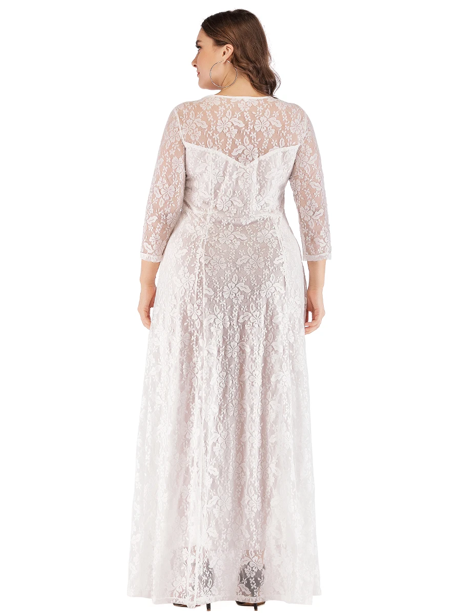 luxury wedding party dresses Women Ladies 4xl 5xl 6xl Plus Size 3/4 Sleeve Lace floral hollow out Long Dress solid color Dresses