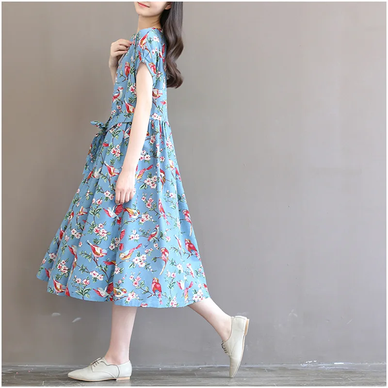 Женское Повседневное платье из хлопка и льна винтажное длинное макси с цветочным