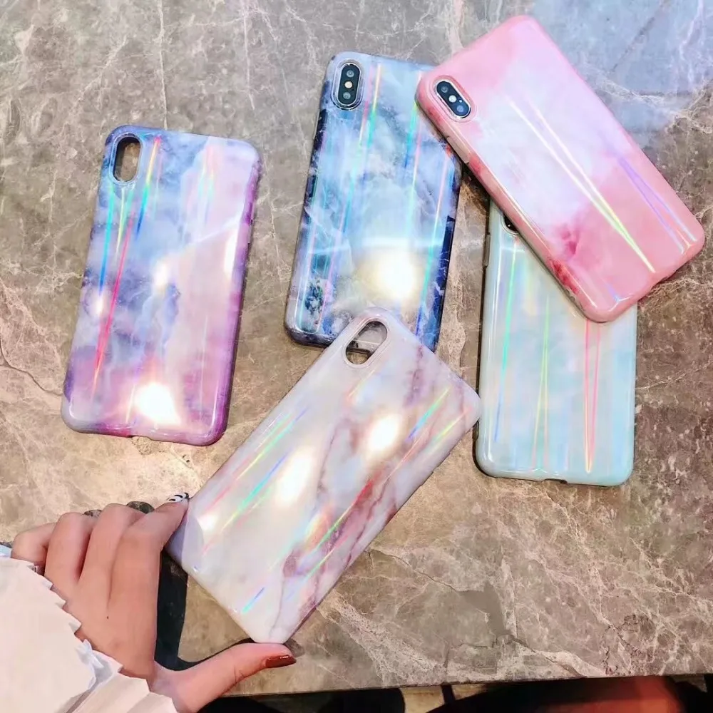 Красивый лазерный мраморный чехол для iphone X XR XS Max глянцевый мягкий силиконовый 6 6s