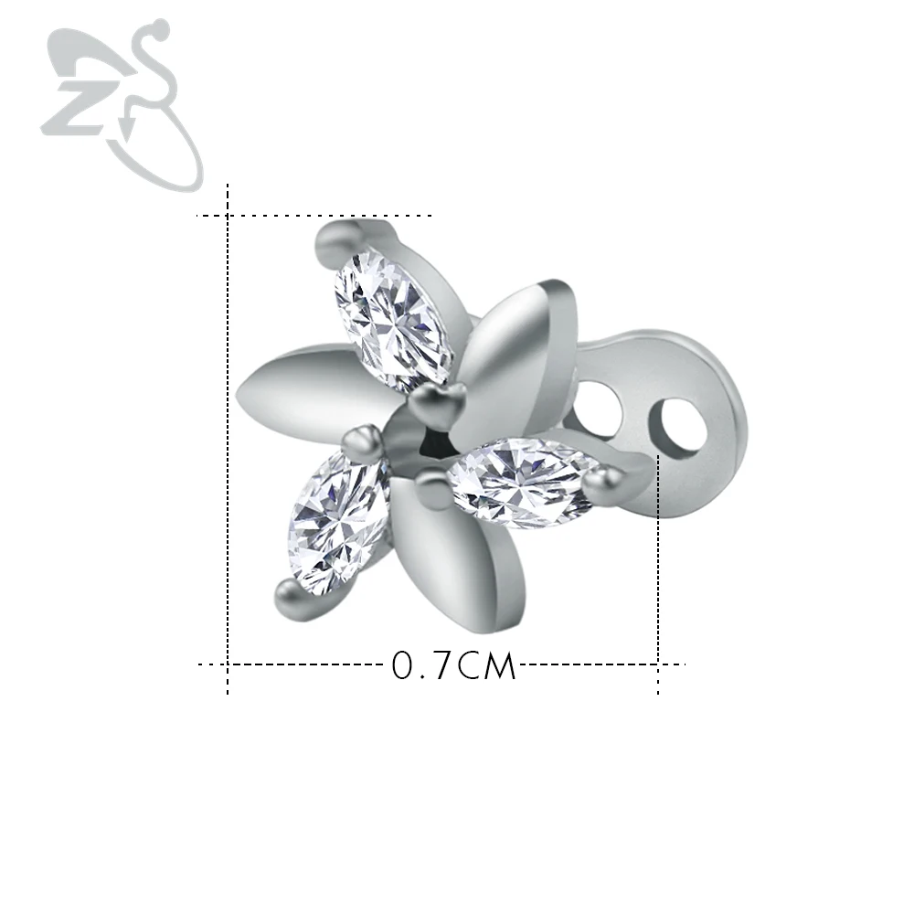 Titanium Surgical Steel Internally Threaded Screw Dermal Anchor Crystal Flower Top Piercing Skin Divers Hide In Jewelry |