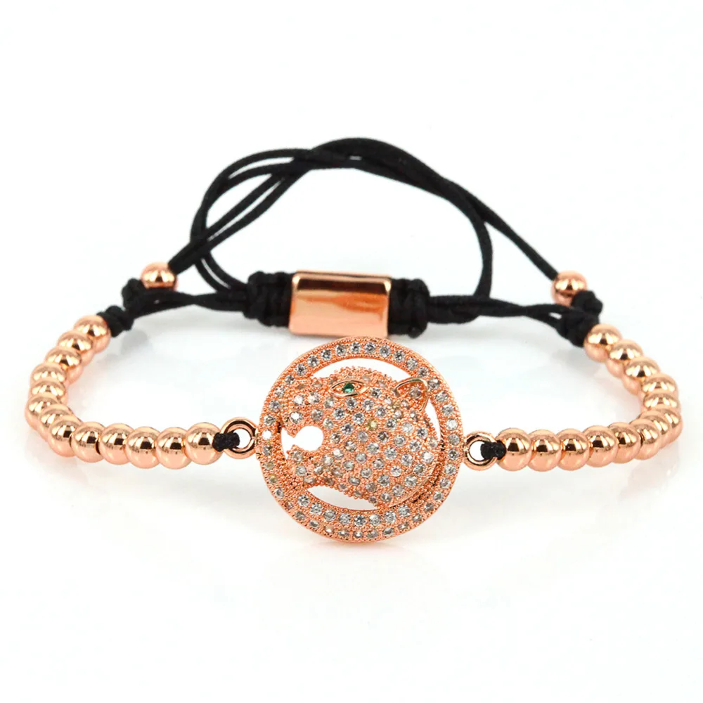 Трендовый мужской браслет с леопардовой головкой из кубического циркония микро