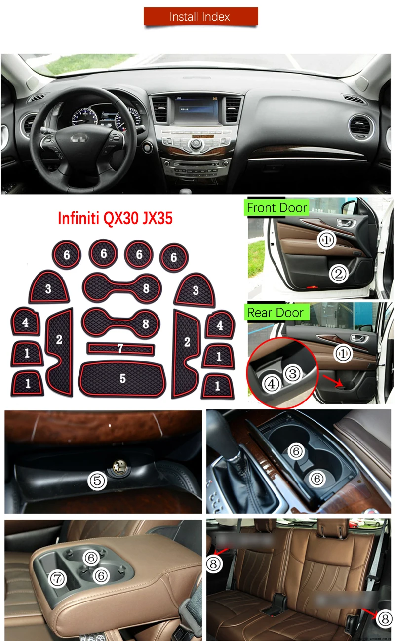 Противоскользящие резиновые коврики слот для ворот коврик Infiniti QX60 JX35 2012 2013 2014 2015