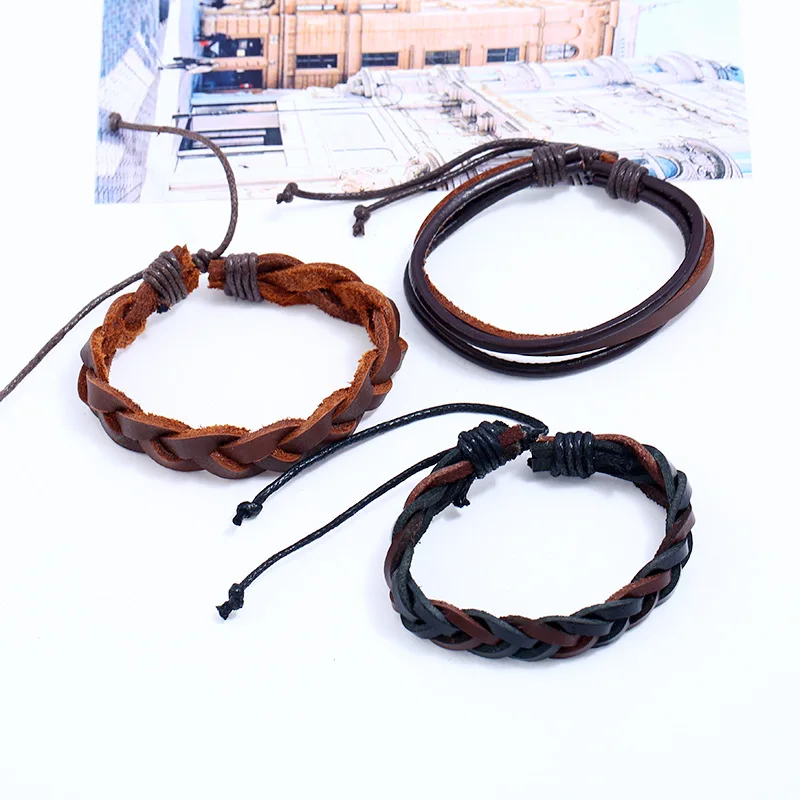 

Hot sell 100% hand-woven Fashion Jewelry Wrap multilayer Leather Braided Rope Wristband men bracelets & bangles for women