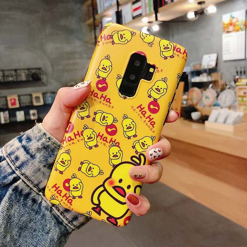 3pcs Sam S9plus yellow Duck Case Cute Soft cover For Samsung Galaxy S8 S8plus Note9 note8 Cartoon case + airbag stander+strap |