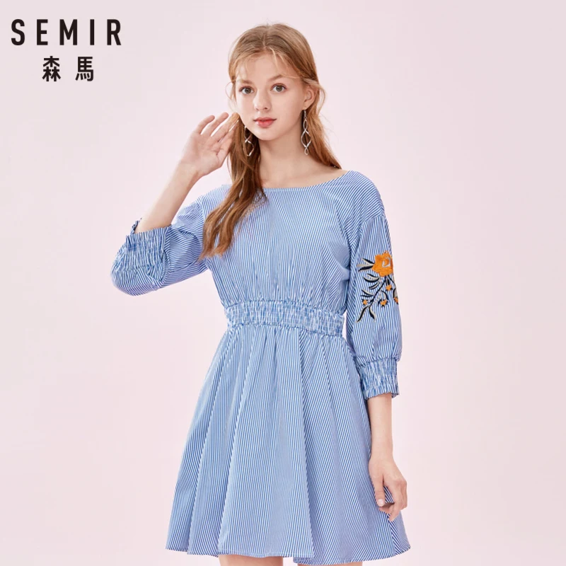 SEMIR женское расклешенное платье из 100% хлопка с длинным рукавом цветочной