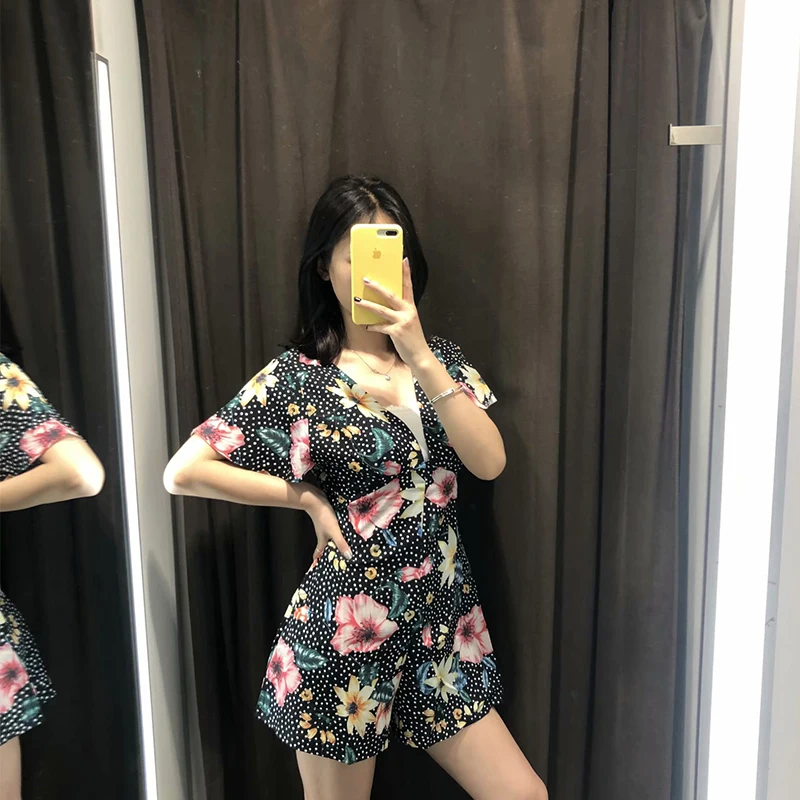 Для женщин комбинезон лето 2019 полиэстер горошек Цветочный принт MS Street Sexy Slim Fit